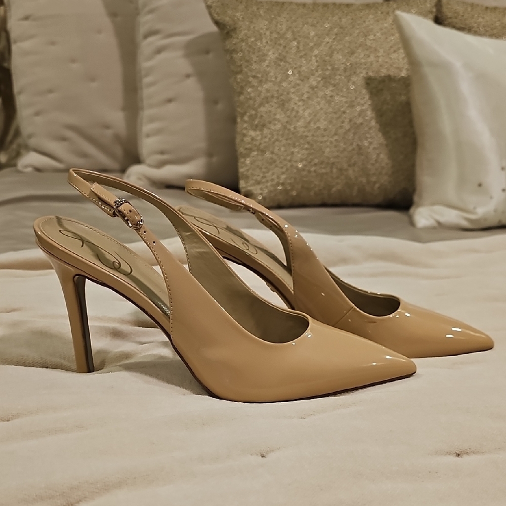 Sam Edelman Nude Patent Slingback Pointed-Toe Heels